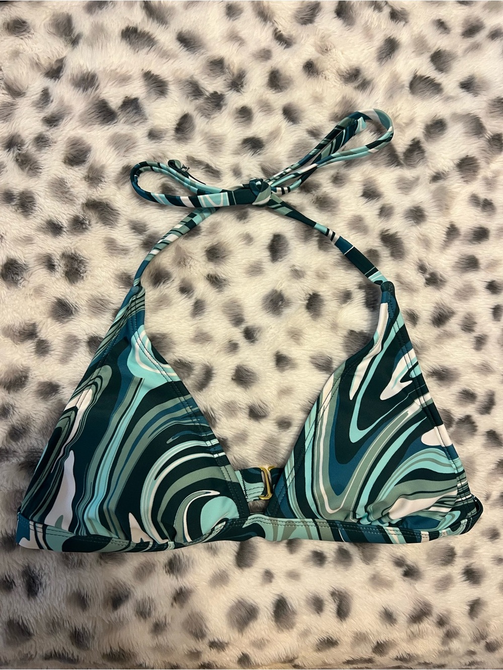 Xhilaration Teal Green Marble Halter Triangle Bikini Top